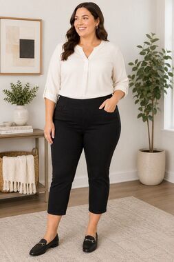 Nine West Women's Black Denim Pull On Crop Pants Slim Tapered Stretch Pockets 16